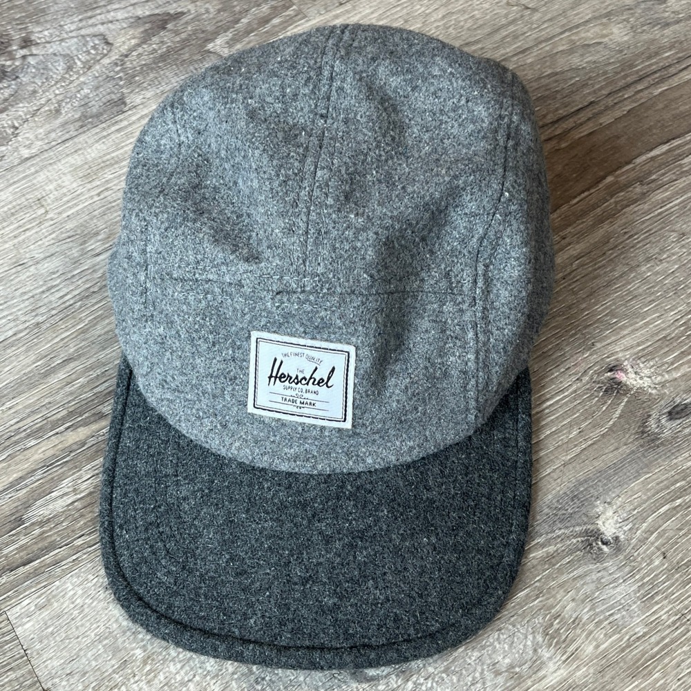 Herschel Supply Co Grey Wool Blend 5 Panel Camper Hat Adjustable Strapback